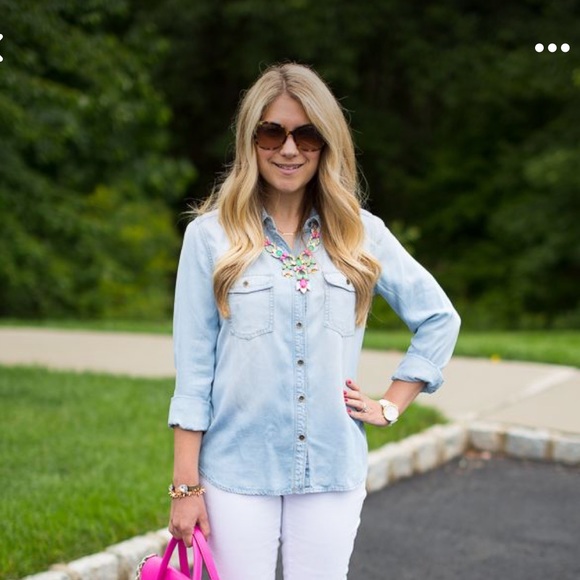 Nordstrom Halogen light wash Chambray button down shirt SP small petite - Picture 2 of 10